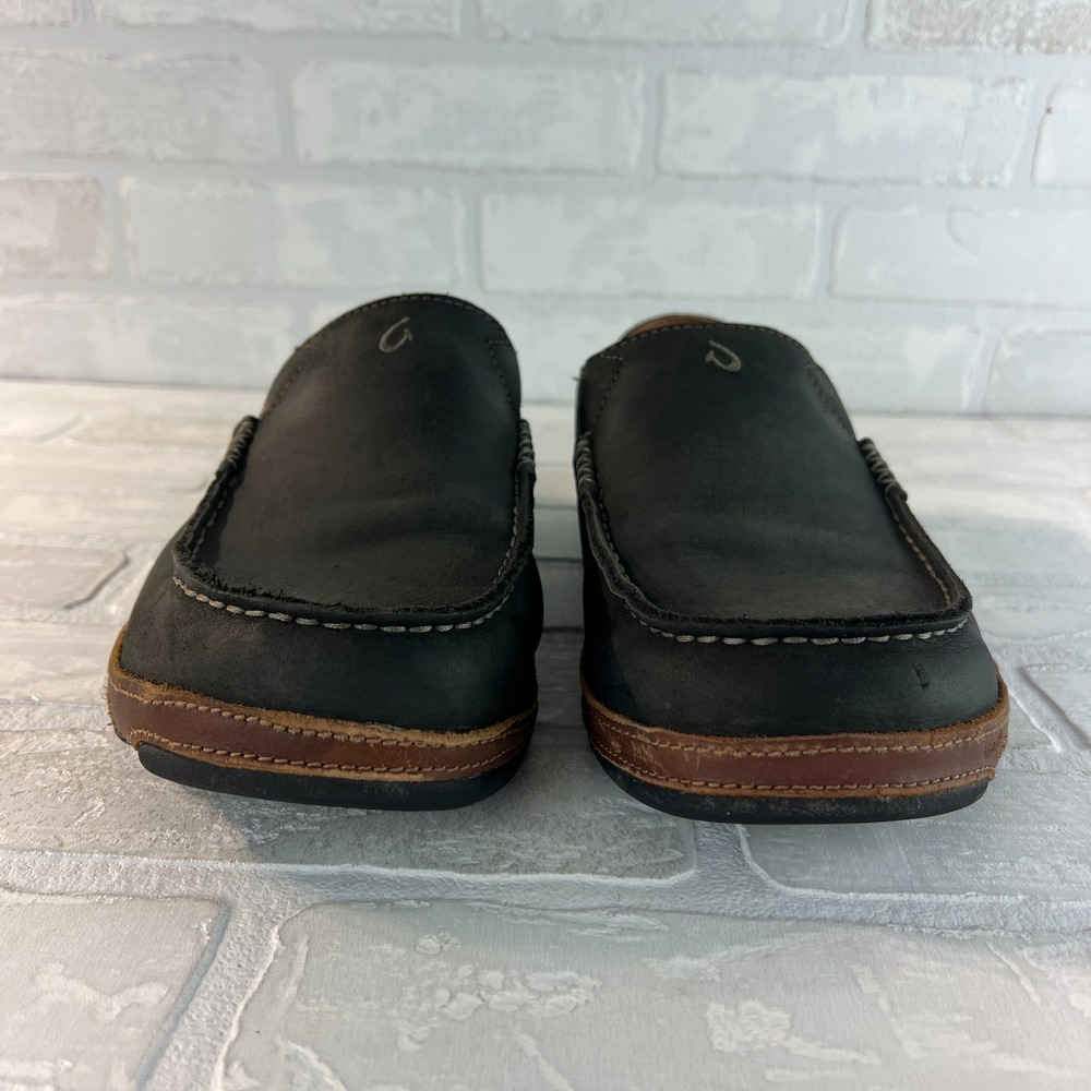 Olukai Moloa Shoes Mens 11 Black Convertible Leather Slip On Casual Moc Loafers - Picture 7 of 14